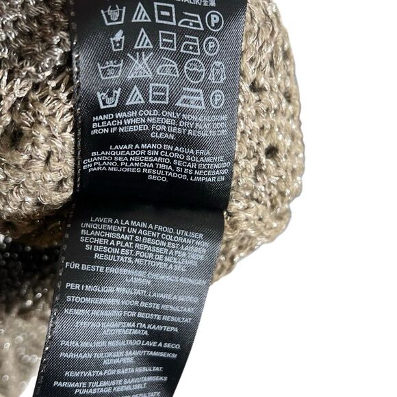 Guess Striped Wool Blend Open Knit Metallic V-Neck Sweater Taupe Gray Size Small - Picture 9 of 11